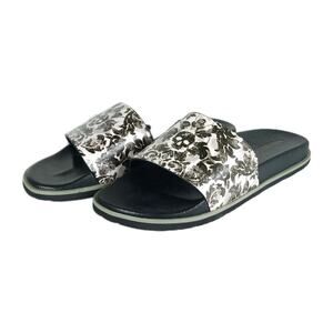 ROBERT GRAHAM Men's US 11 Black Leather Skull Daintree Painted Slide Sandals